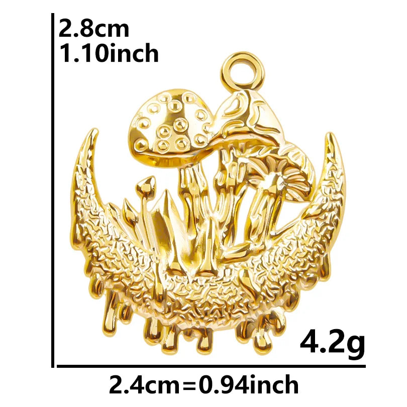 10pcs/lot Stainless Steel Crescent Moon Sun Pendants Moon Girl Friendship Mushroom Forest Charms Jewelry Making Findings No Fade