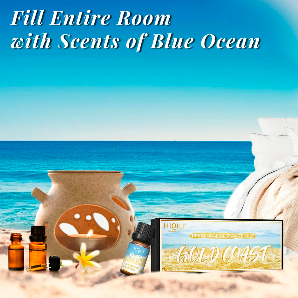 HIQILI Gold Coast Set, TOP 6 PCS Fragrance Oils Gift Set for Aromatherapy Car Home Hotel Diffuser Candles Making