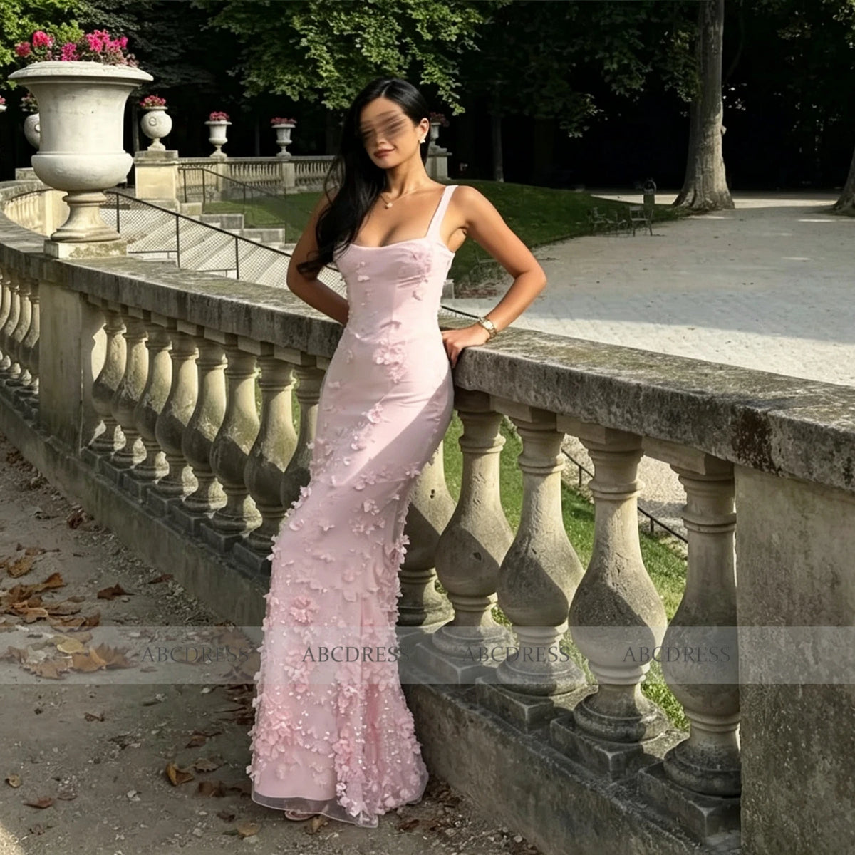 Customized Square Neck Spaghetti Strap Long Prom Dress 3D Floral Appliques Floral Formal Evening Mermaid Women Bridesmaid Dress
