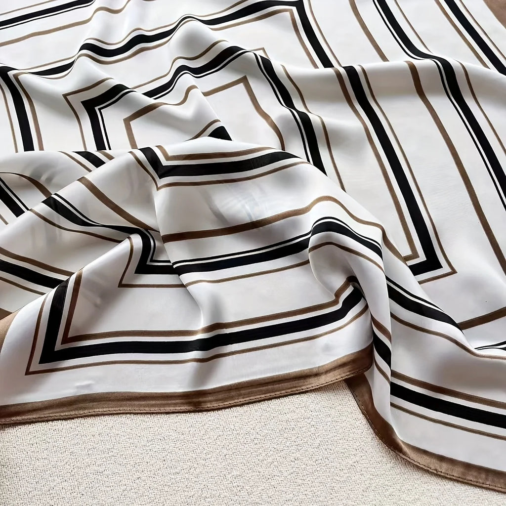 Elegant Geometric Striped Square Scarf for Women Satin Fashion Wraps Neckerchief Female Hair Bands Ribbon Headband Bandana