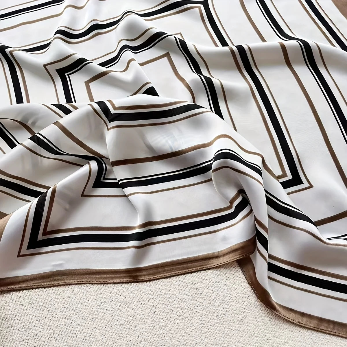 Elegant Geometric Striped Square Scarf for Women Satin Fashion Wraps Neckerchief Female Hair Bands Ribbon Headband Bandana