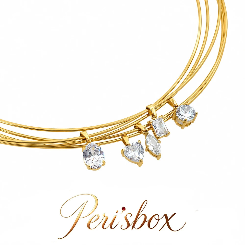 Peri'sbox Statement 5 Designs Sparkling AAAA Zircon Pendant Necklaces for Women Stainless Steel Choker Necklace Fashion Jewelry