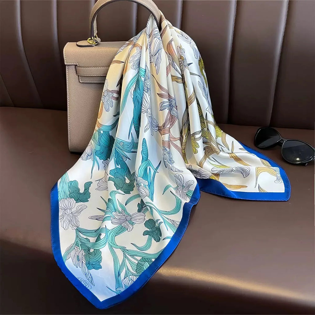 2025 New Yellow Lemon Print Square Silk Scarf for Women 70*70cm Neck Ties Fashion Decorate Neckerchief Female Hijab Bag Ribbions
