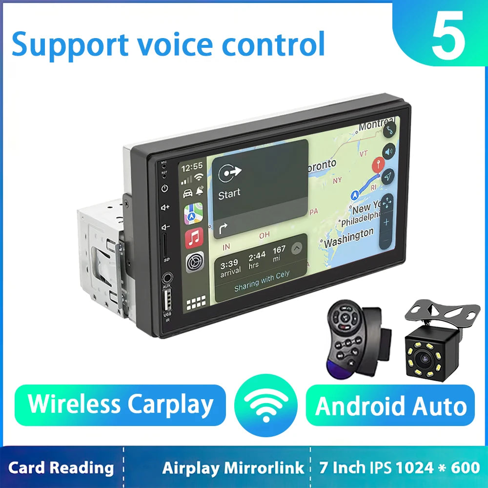 HD 7inch IPS Touch Screen Universal 1Din Caplay  Android auto Car Radio Stereo Multimedia Player  Autoaudio FM Receiver Monitor