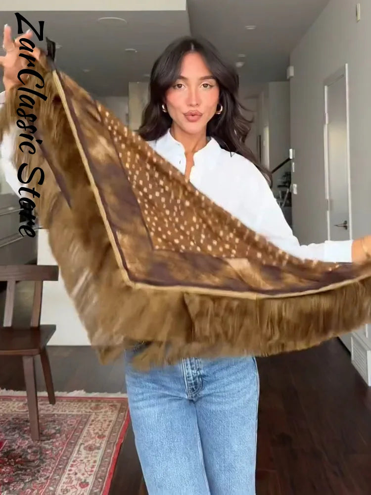 Vintage Printed Women's Square Scarf Elegant Autumn Winter Casual Tassel Spliced Shawl New Fashion Chic Scarves 2026