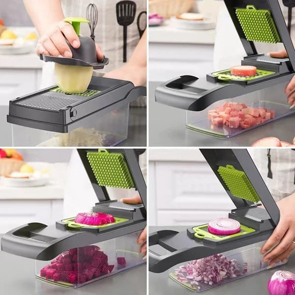 16 in 1 Vegetable Chopper Multifunctional Food Slicer Dicer Fruit Cutter Shredder Grater Peeler Manual Vegetable Cutting Tool Kitchen Gadgets for Potato Onion Carrot Cucumber Salad Preparation