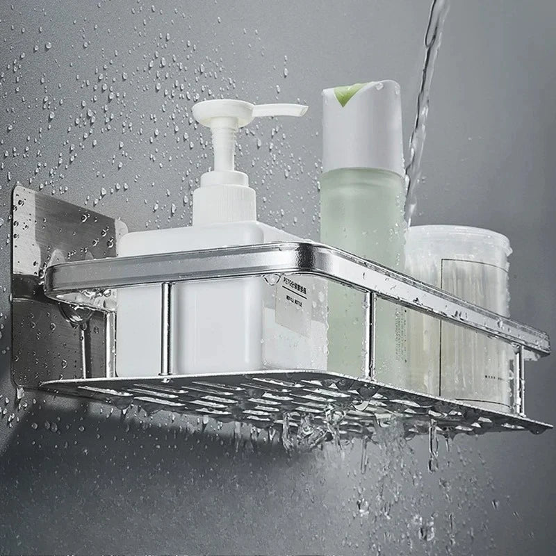 Wall Mount Corner Shelf Shower Holder No Drill Bathroom Storage Rack Organizer for WC Shampoo - Bathroom Accessories