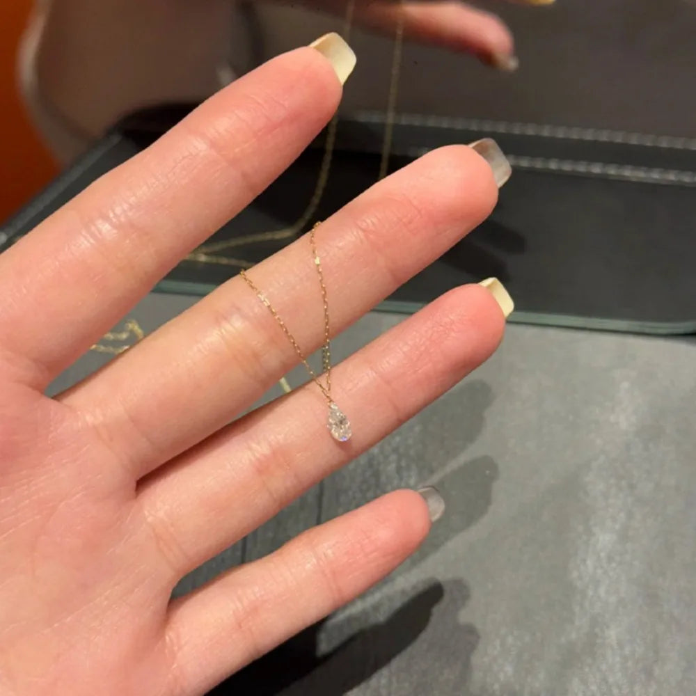 Minimalist Stainless Steel Teardrop Zircon Pendant Necklace for Women Stylish Versatile Collar Chain Does Not Fade Jewelry Gift