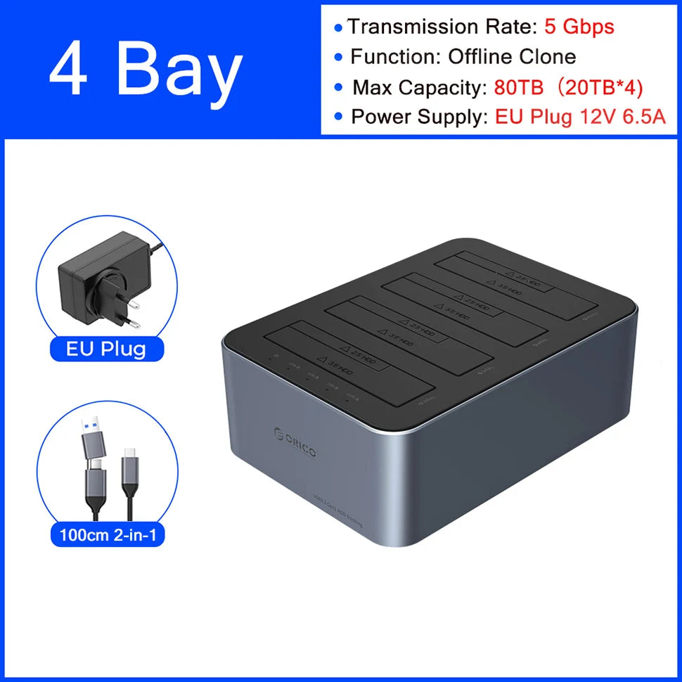 ORICO Hard Drive Docking Station Offline Clone SATA HDD Enclosure for 2.5/3.5 inch SATA SSD/HDD Dock USB C 3.2 Gen 1 Duplicator