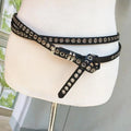 Rivet Eyelet DIY Wear PU Leather Waist Belt Double Circle Waist Chain Knotted Extra Long Thin Waistband Double Layer Hole Belt