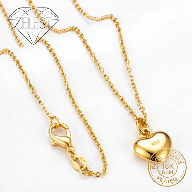 925 Sterling Silver 18K Gold Plated 16-30 Inch Exquisite Heart Pendant Necklace for Women, Party Gift, Wedding Jewelry