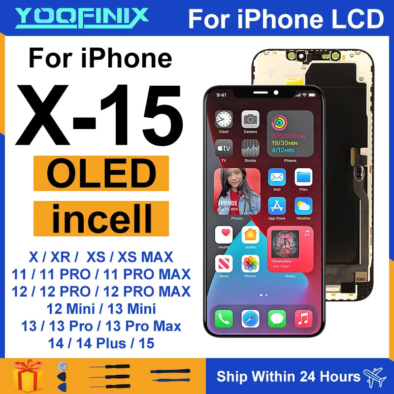 OLED For iPhone X XR LCD XS MAX Display Touch Screen For iPhone 11 Pro Max Display 12 Pro 13 Pro 12Mini 14 15  LCD Replace Parts