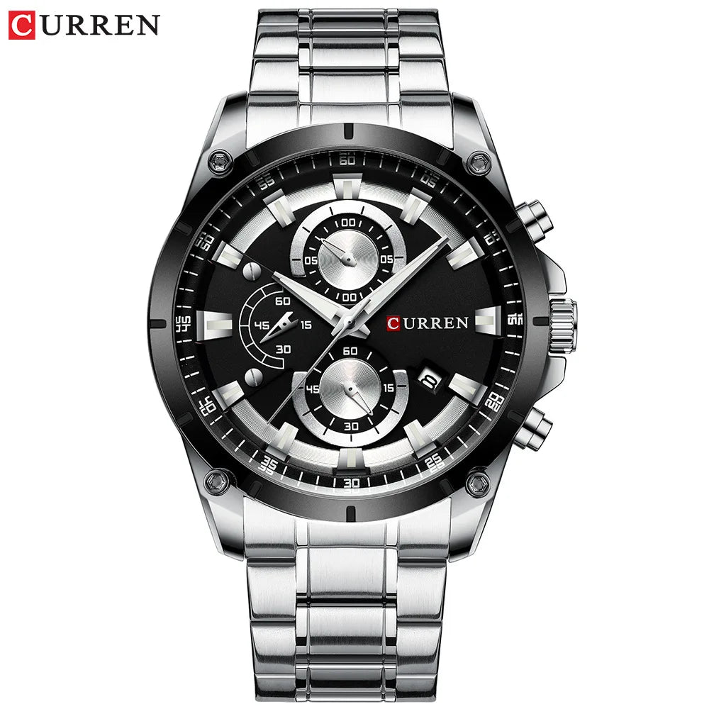 CURREN 8360 Quartz Men's Water-Resistant Business Watch, Minimalist Stainless Steel Strap Multi-Function Six-Hand Calendar Watch