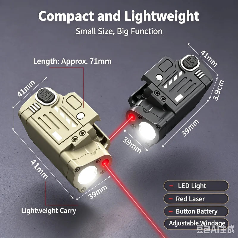 Model Upgrade LED Flashlight Red Laser 2-in-1 Accessory Adjustable Red Beam Universal 20mm Rail Mount Button Battery Powered