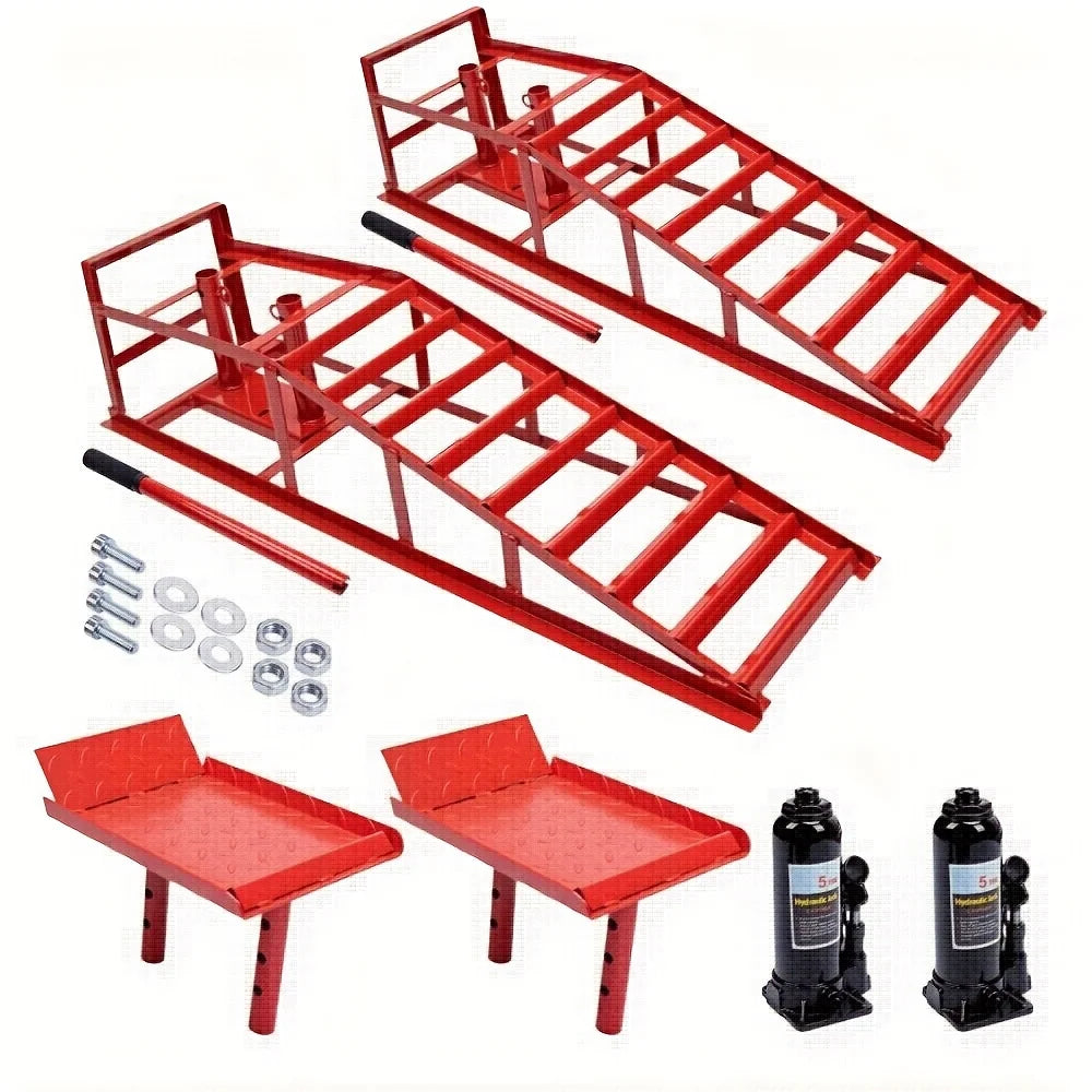2pcs Heavy Duty Hydraulic Car Ramps 11000lbs Floor Jack Lift Ramps for Oil Changes, Truck Trailer, Home Garage & Auto Repair