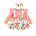 0-18 Months Newborn Baby Girl Clothes Baby Flower Romper Dress Long Sleeves Bodysuit+Headband Infant Girl 2PCS Cute Costume