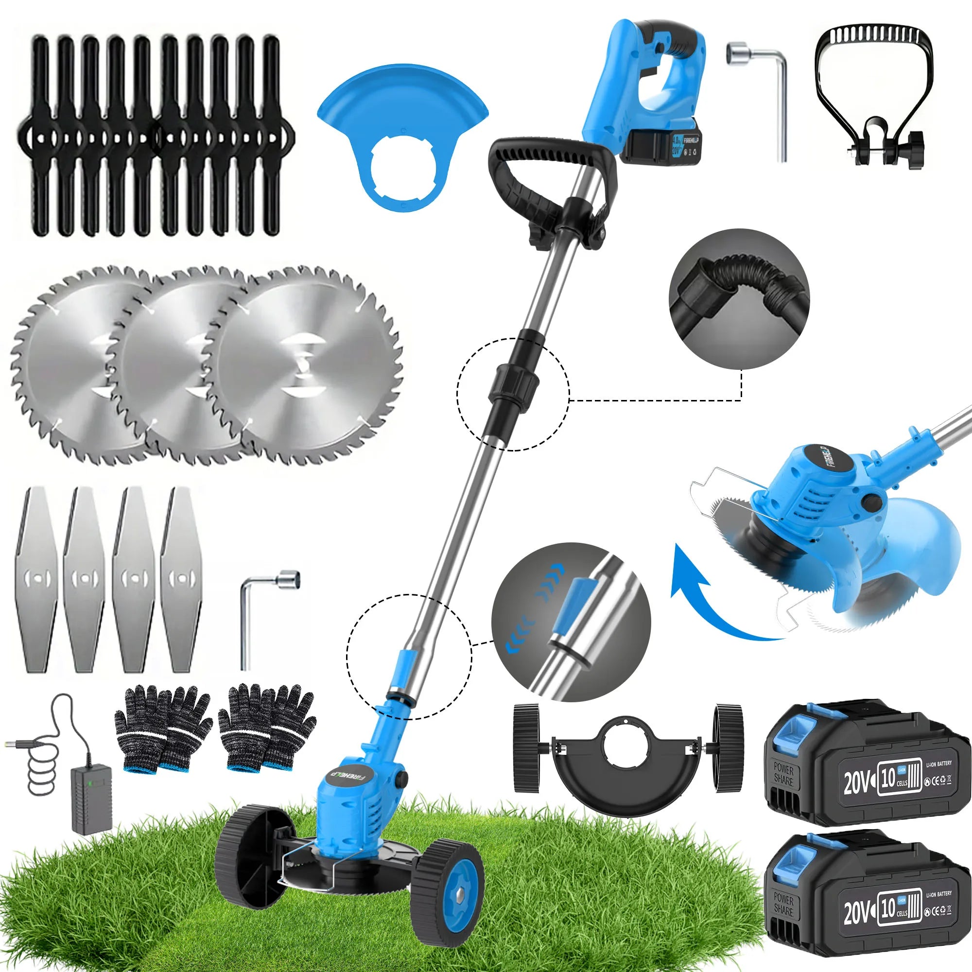 3-in-1 Cordless Weed Trimmer & Lawn Mower - Electric Trimmer, Edger, Bush Cutter with Adjustable Height