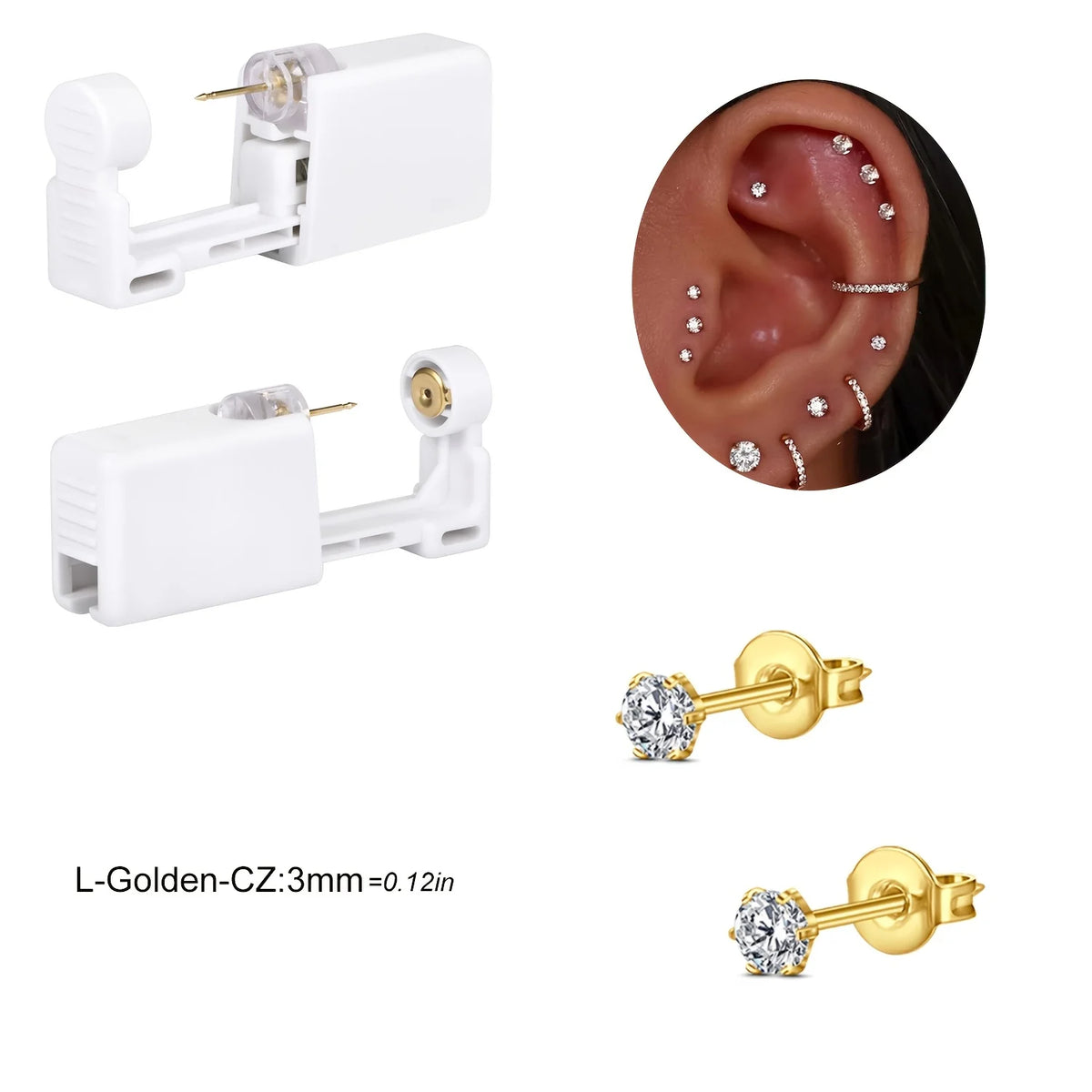 2 sets Ear Piercing Kit Disposable Ear Piercing Gun Kit Self Piercing Gun and Build-in Earrings Stud Ear Piercing Gun