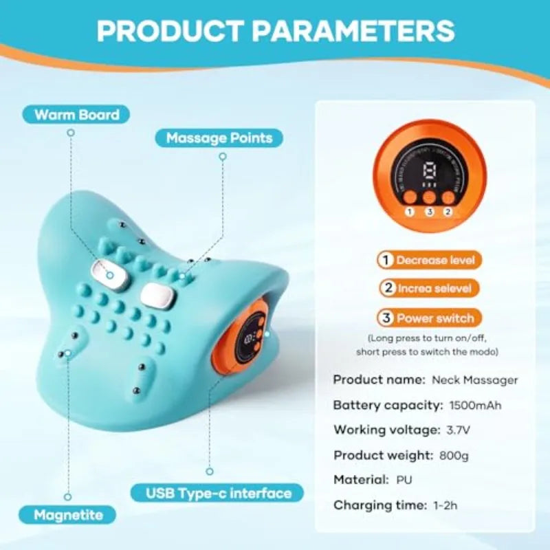 Electric Neck Cervical Traction Massager Vibration Kneading Massage Pillow Ergonomic Head Pillow Home Relax Tool