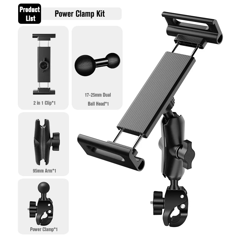 Tablet Holder Bike Handlebar Mount Clamp for Treadmill Motorcycle Bicycle Spin Bike Stroller for iPad Pro 12.9, Air, Mini, 4-13"
