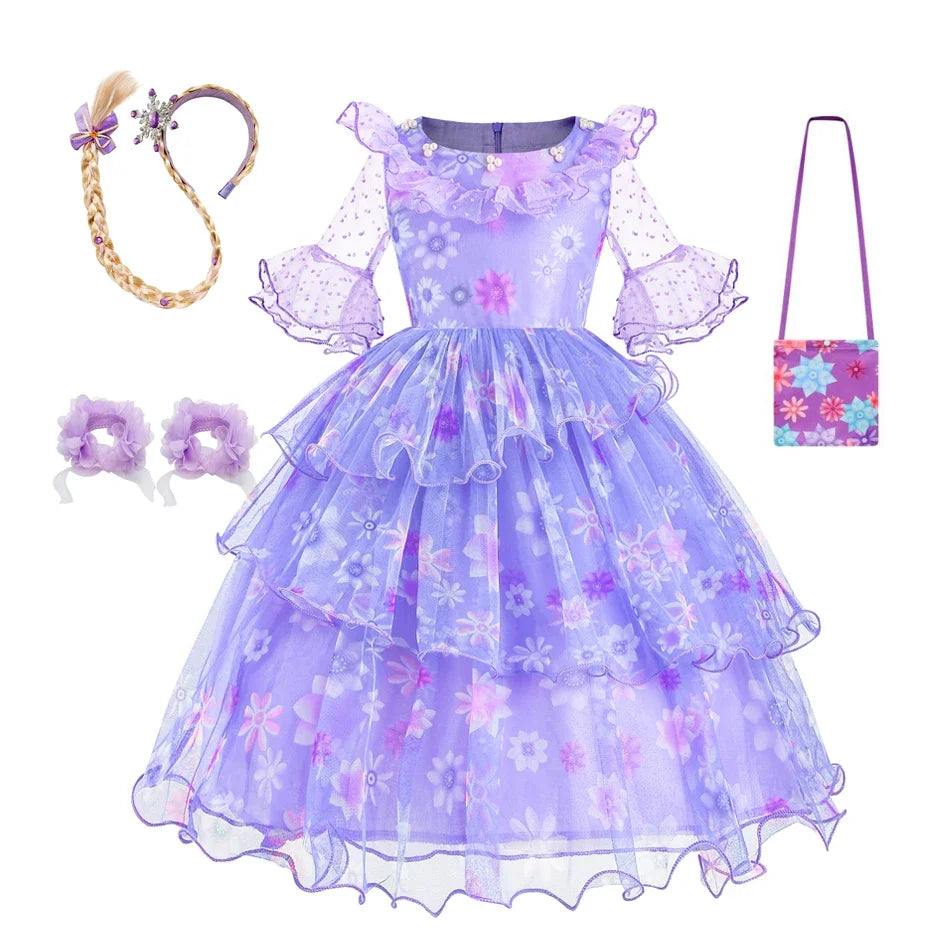 Encanto Costumes Cosplay Princess Dress Isabella Charm for Girls Carnival Christmas Birthday Party Mirabel Dress