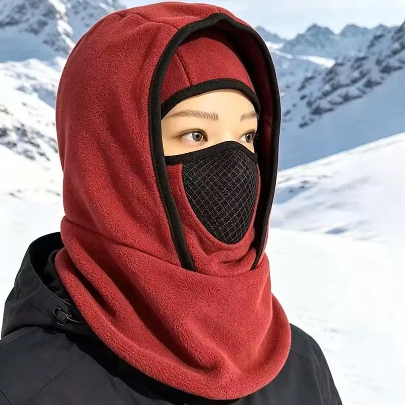 Winter Multifunctional Warm Hat Cold-Resistant Thick Fleece Hood Neck Gaiter Face Mask Combination for Extreme Cold Protection