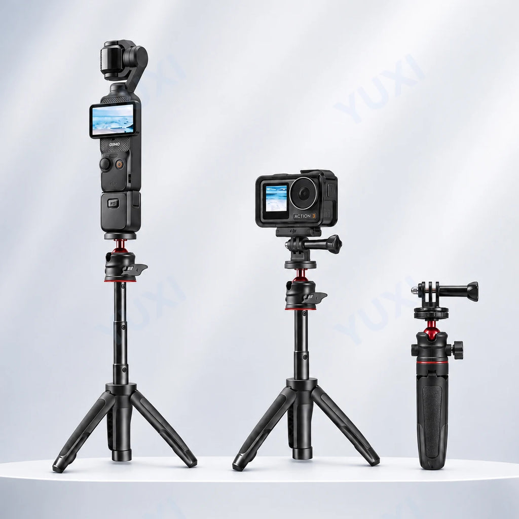 Mini Extendable Tripod Selfie Stick for DJI Osmo Pocket 4/3 Action6/5Pro/4 Insta360 X5/X4 Ace Pro 2 GoPro 13 Ballhead Mount Grip