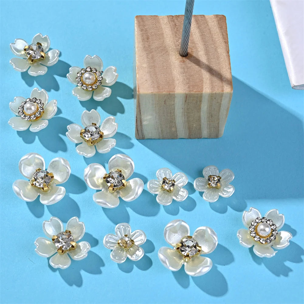 40pcs Imitation Pearl Flower-shaped Rhinestone Buttons for Jewelry Making Decorative Hat Clothes DIY Craft Sewing Accessories