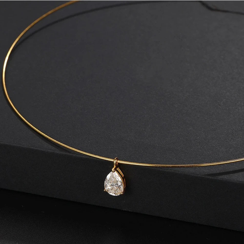 FEOBUR 2Carat Waterdrop Moissanite Pendants Collar Necklace 925 Sterling Silver Pear Solitaire Diamond Choker Women Jewelry Gift