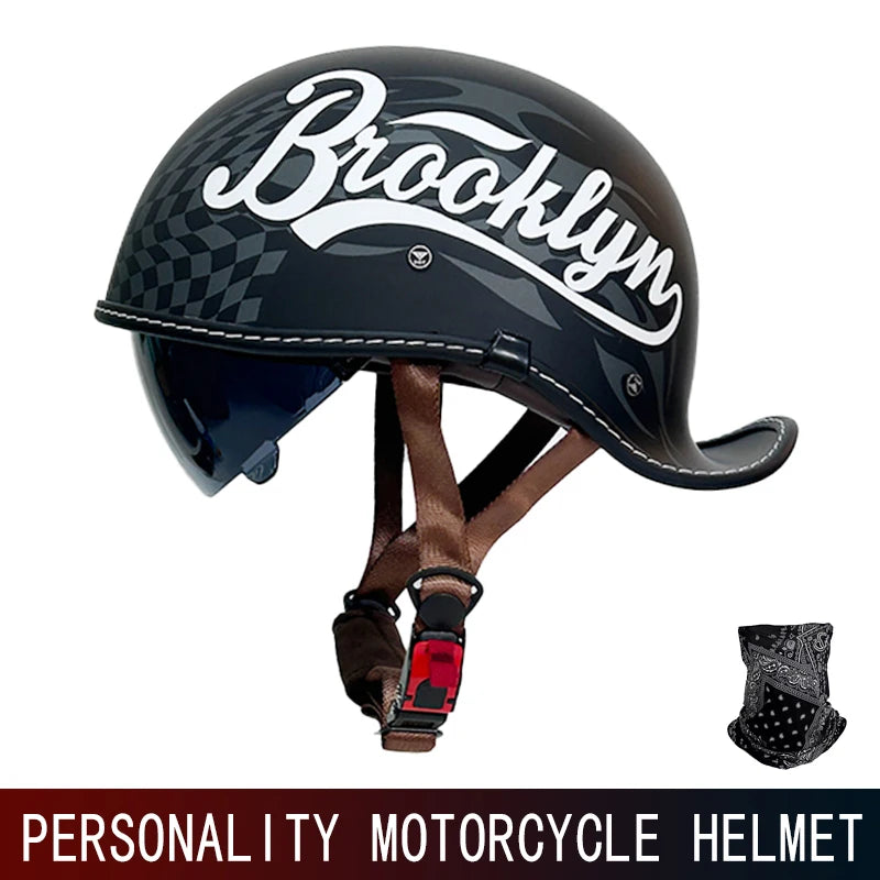 Retro Helmet Cocked Tail Motorcycle Helmet for Men and Women Four Seasons Prince Cruise Helmet Riding Personality Half Helmet.