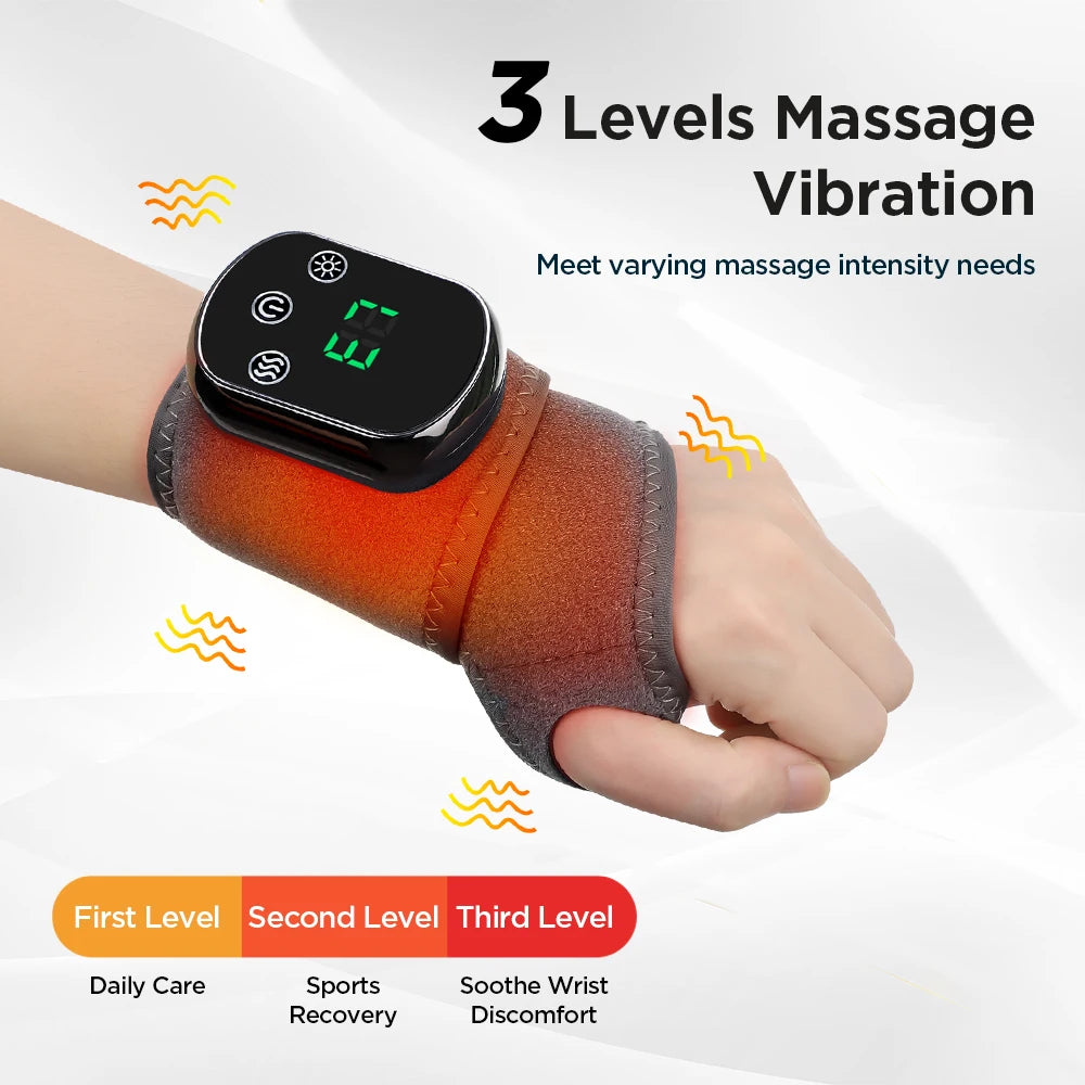 Electric Heating Wrist Massager 5 Levels Hot Compress 3 Levels Vibration Hand Massager Support WristBand Health Care Pain Relief
