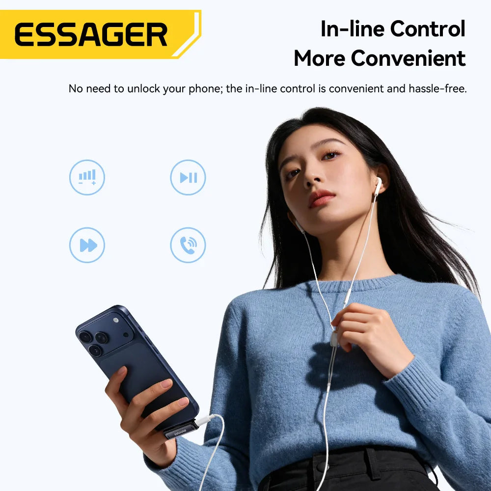 Essager 2-in-1 USB Type C Adapter 60W Charging & Audio Output Converter for MacBook iPhone Xiaomi  USB-C to 3.5mm Headphone Jack