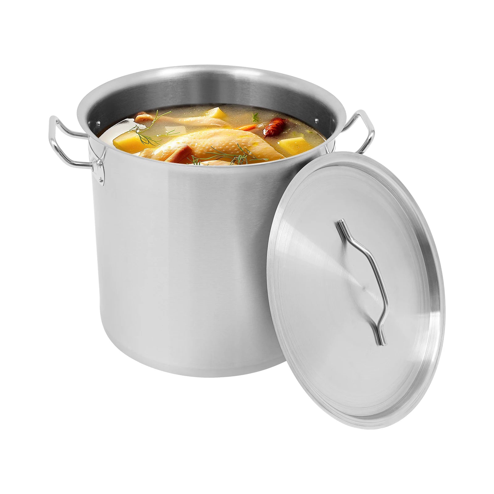 Large Stock Pot with Lid 35cm, Stainless Steel Soup Pot 34.9qt for Family Cooking Noodles Brine Meat Gathering Commercial Use