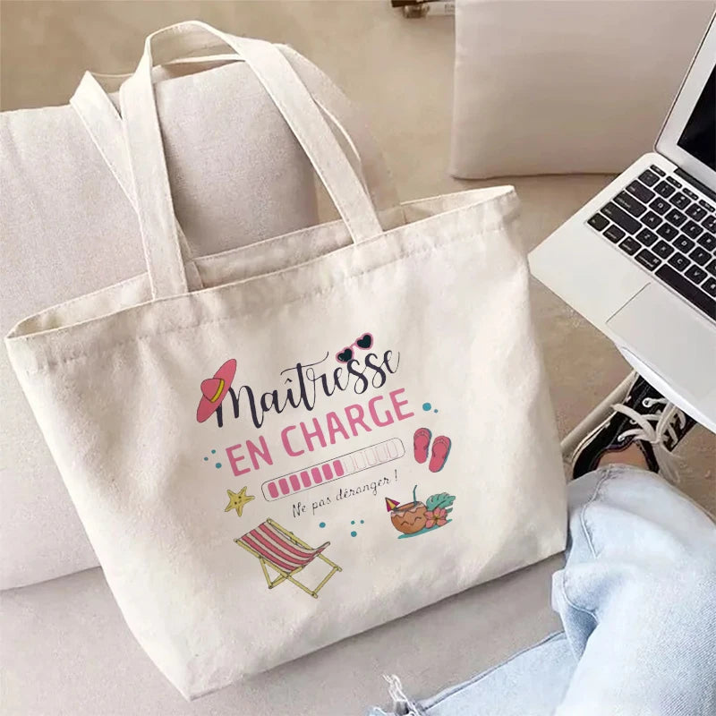 Maîtresse EN CHARGE Tote Bag Women Tropical Vacation Handbag Shoulder Bag for Travel Shopping Unique Graduation Gift for Teacher