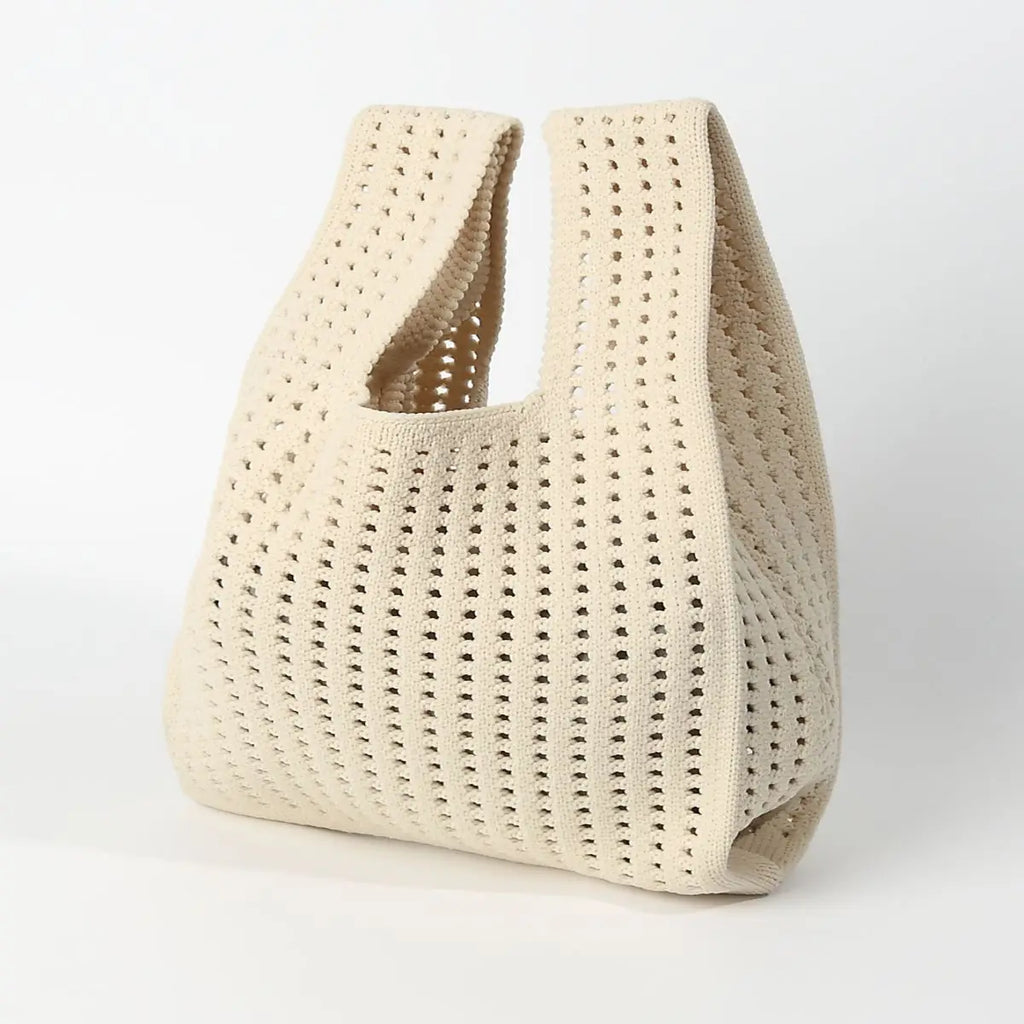 Handmade Knit Handbag Women Mini Shoulder Bag Female Casual Color Wide Stripe Plaid Tote Bag Student Cell Phone Package