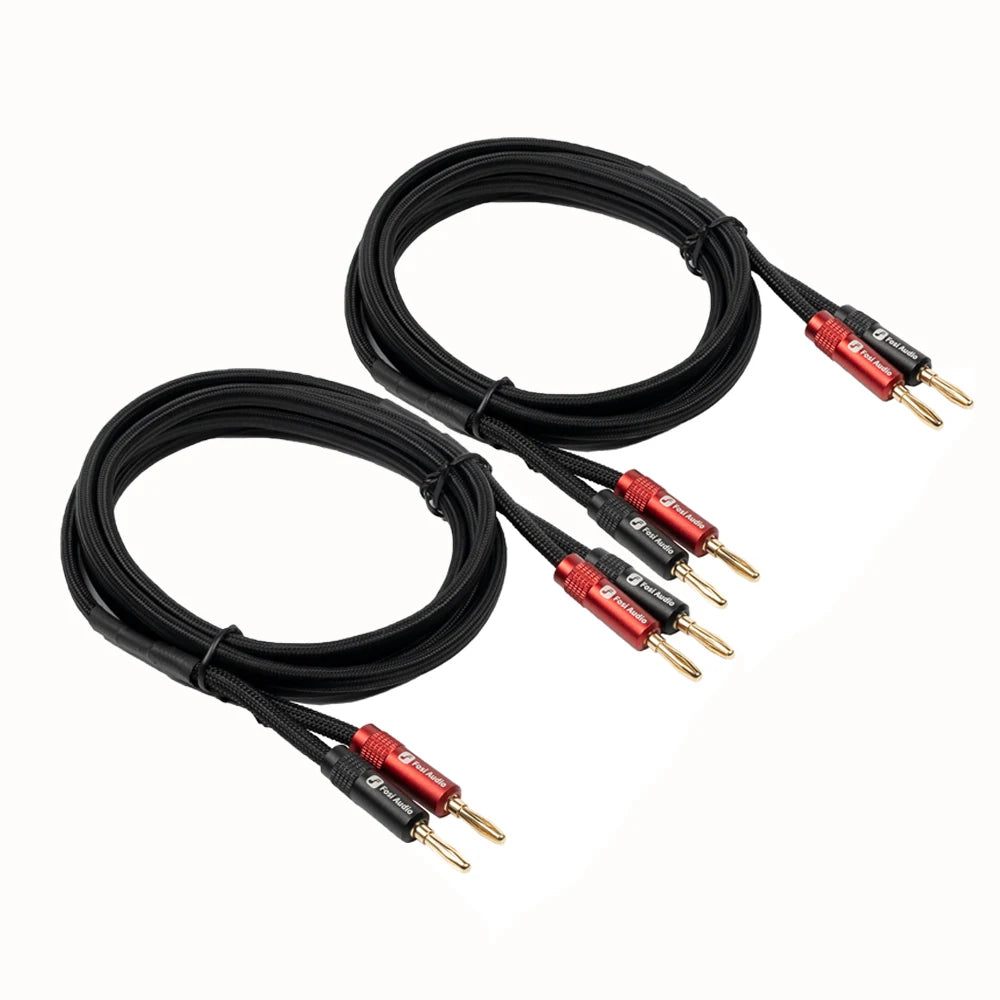 Fosi Audio Brand Nylon Braided Hi-Fi Speaker Cable Wire with Gold-Plated Banana Tip Plugs - 1.8m*2/0.3m*2