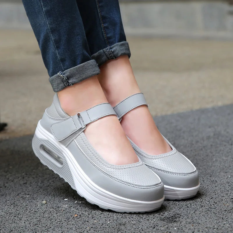 Air-Cushion Nurse Shoes, Women's Soft-Soled, Breathable, Thick-Soled, Non-Slip, Non-Tiring Feet, Work White Shoes, One-Step Flat
