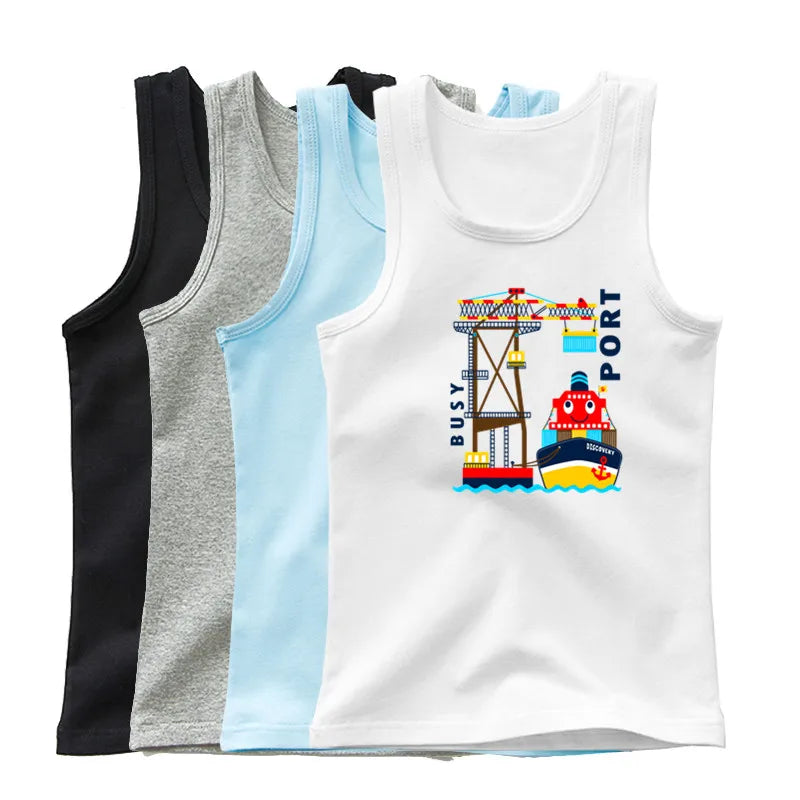 Kids Animal Sea Shark Sleeveless T-shirt 2023 Summer Children Tank Tops Baby Kids Cool Tees 3-14 Years Old