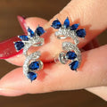 Shining Blue Zircon Flower Earrings for Women's Temperament, Banquet Jewelry, Anniversary Gift