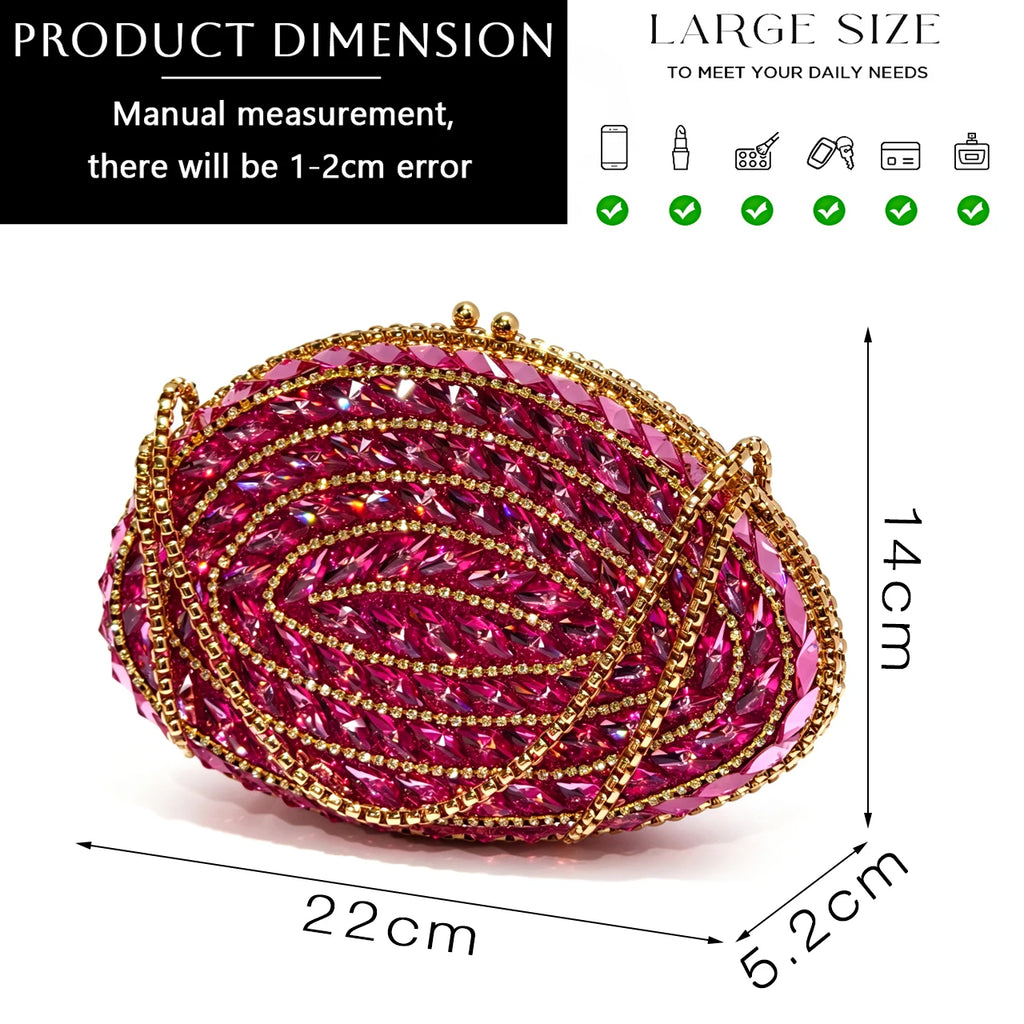Shimmery Glitter Slingback Women High Heels Fuchsia Shoes and Matching Bag Set Rhinestone Wedding Party Banquet Events