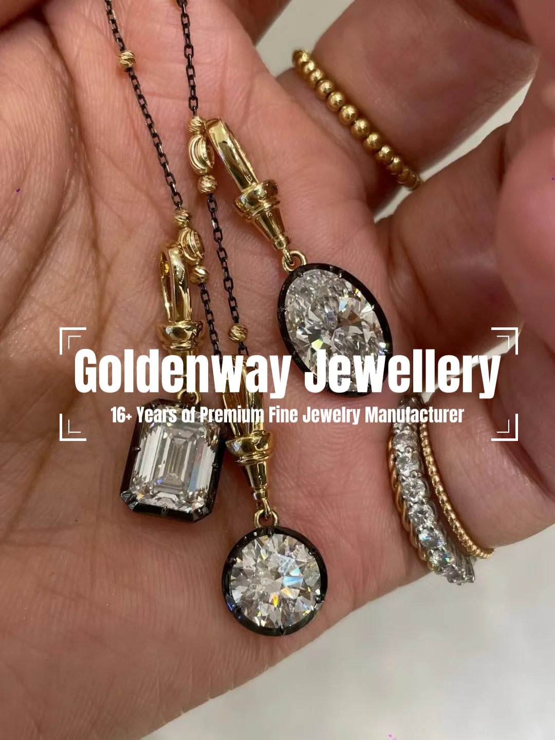 2026 Chic Black Gold Teardrop Oval Round Emerald Diamond Pendant Chain Stainless Steel Necklace Gothic Edgy Unisex Women Jewelry