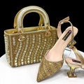 2025 Summer New Design Specials Italian Women Shoes and Bag Set Blue Color Comfortable Low Heels With Rhinestone
