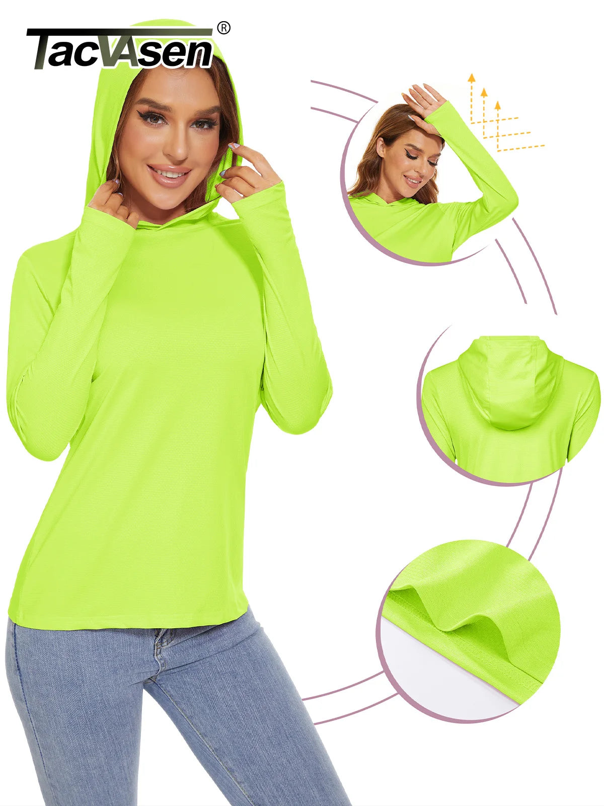 TACVASEN UPF 50+ UV/Sun Protection Outdoor Hooded T-shirt Women's Long Sleeve Hoodie Shirt Fishing Hiking Tee Shirts Pullover