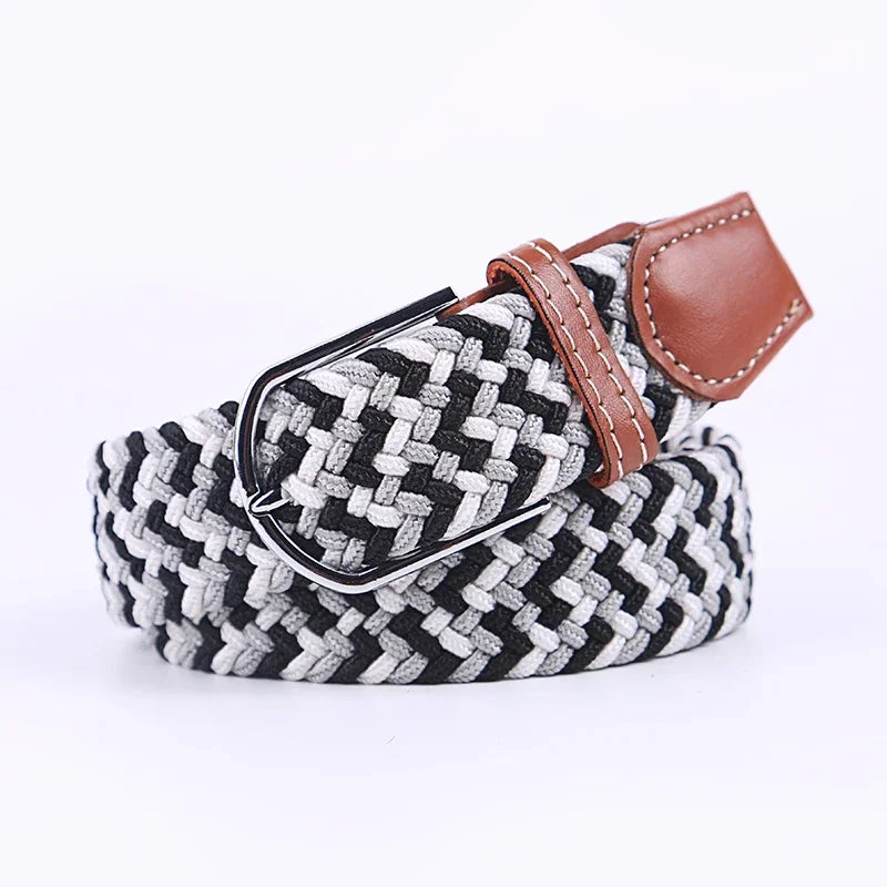 107/120/130cm UNISEX Casual Knitted Pin Buckle Women Belt Woven Canvas Elastic Expandable Braided Stretch Jeans Belts for Men