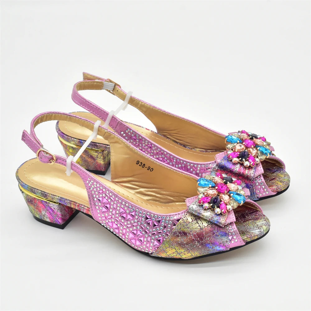 Latest Pink Shoe and Bag Set Women Italian Decorated with Rhinestone African Women Wedding Shoes Bride Plus Size Women Pumps 43