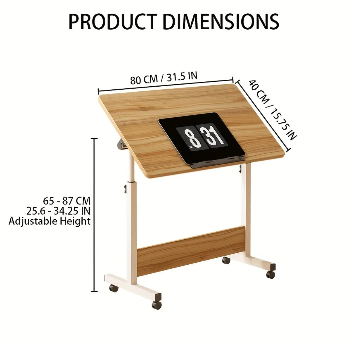 Adjustable Height Standing Desk with Lockable Wheels, Portable Mobile Computer Desk for Home Office