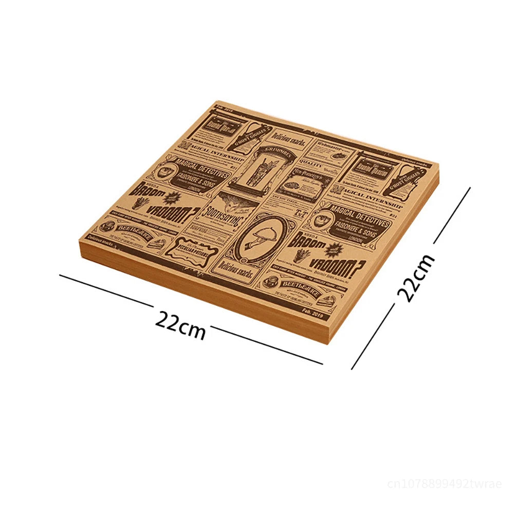 50-200Pcs Deli Wax Paper Old Newspaper Greaseproof 22x22CM Burger Bread Wrap Basket Mat for Fries Sandwich Papel Antigrasa