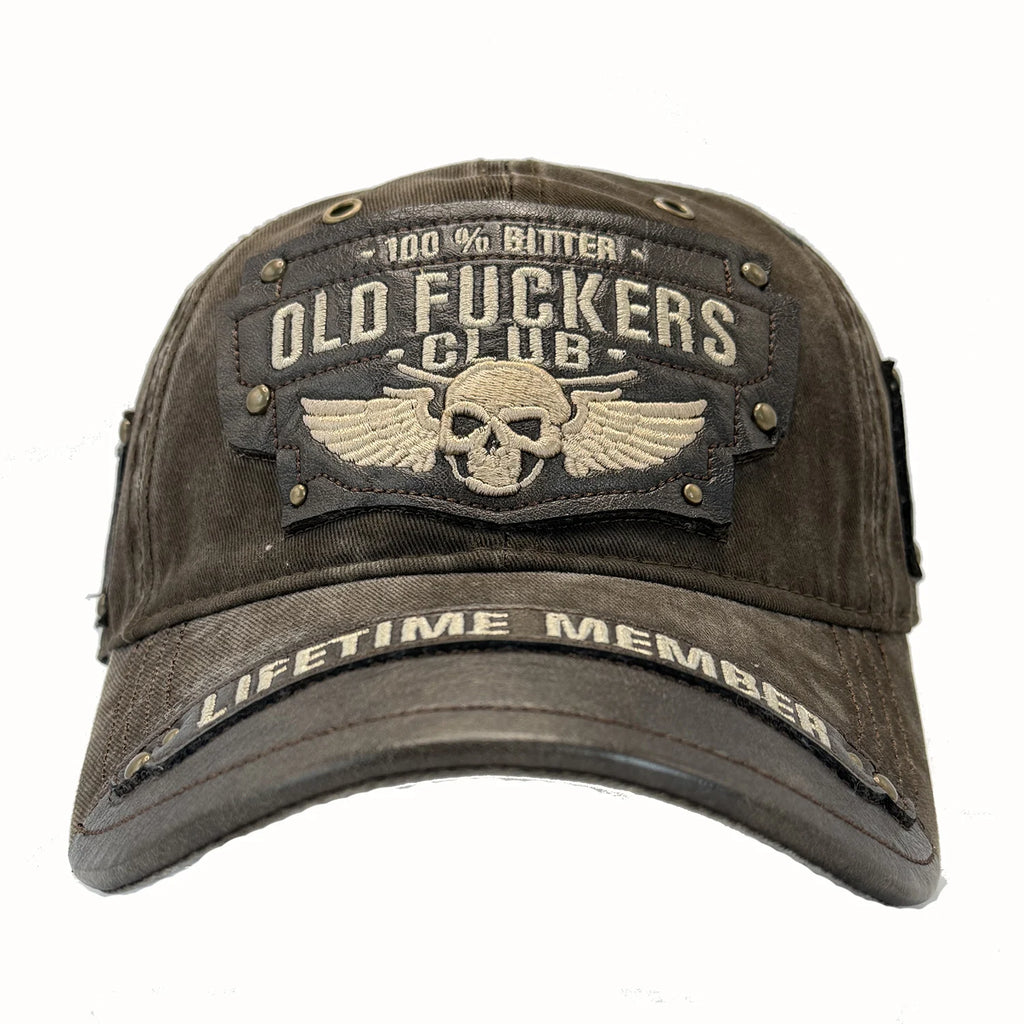 Vintage Washed Baseball Cap Men Skull Wing Embroidery Rivet Leather Patch Hat Retro Biker Motorcycle Adjustable Outdoor Sun Hat