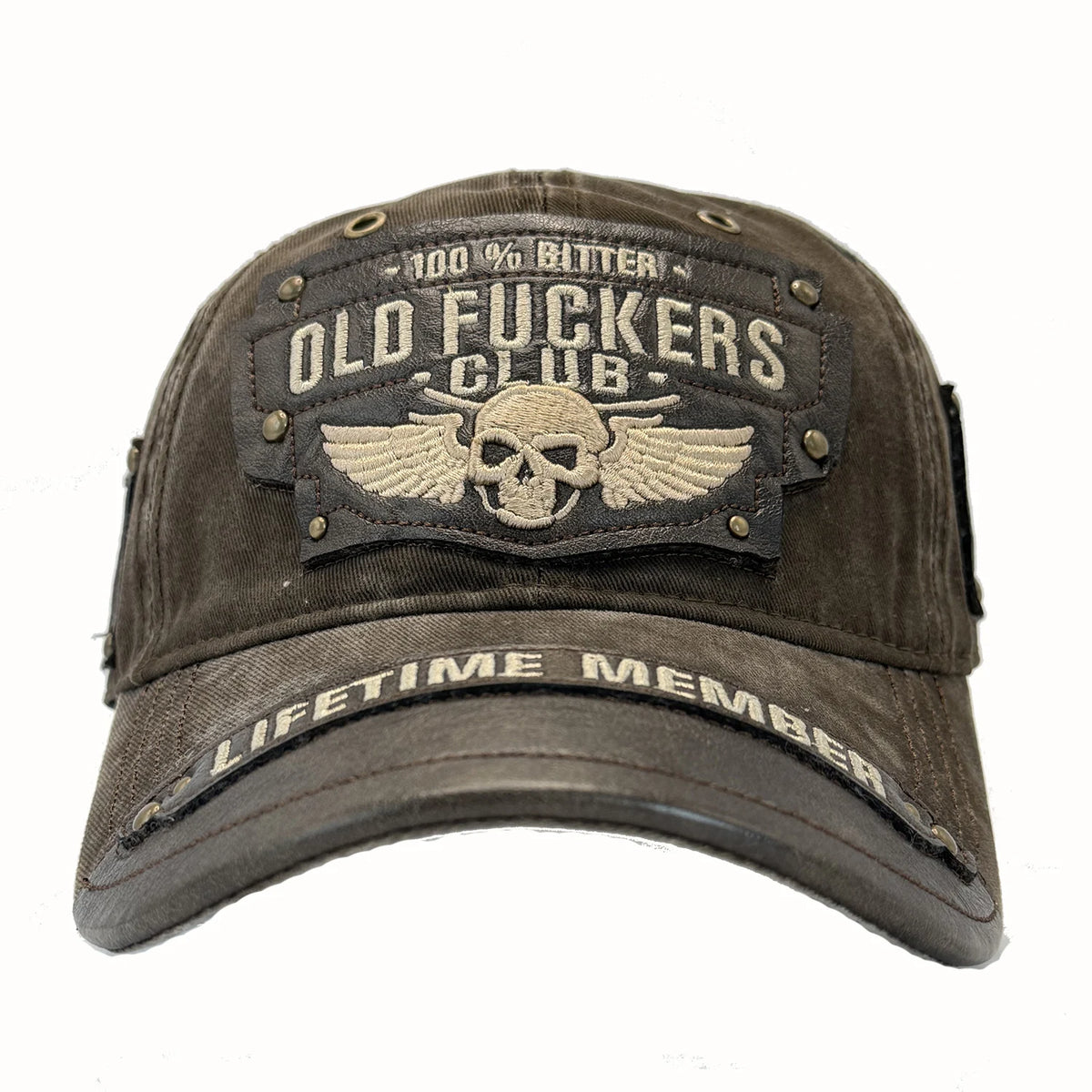 Vintage Washed Baseball Cap Men Skull Wing Embroidery Rivet Leather Patch Hat Retro Biker Motorcycle Adjustable Outdoor Sun Hat