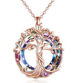 Tree of Life Necklace with Circle Crystal Exquisite Family Tree Pendant Design Jewelry Gift for Women Mom Daughter